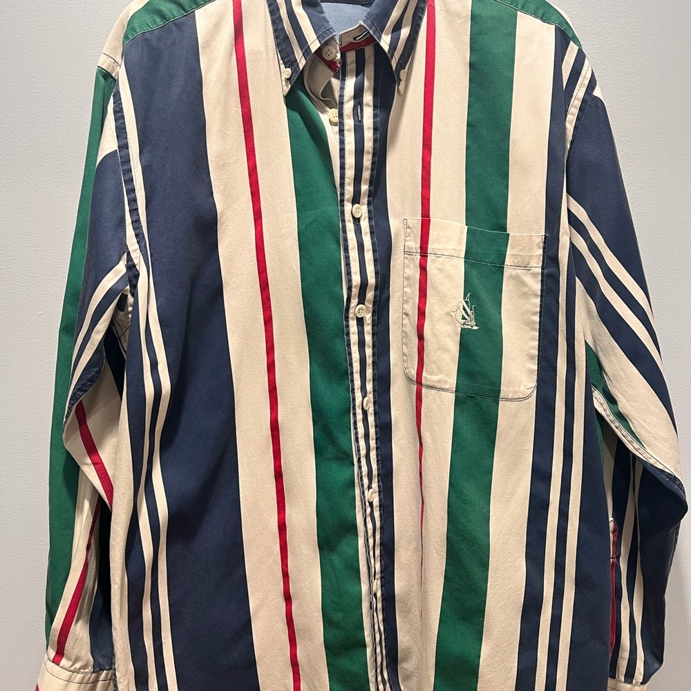 Vintage Men's Nautica Casual Long‎ sleeve button down Stripe shirt, Size Medium